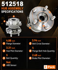 2 Pack Rear Wheel Bearing Hub Assembly 512518 specifications diagram including dimensions and features.