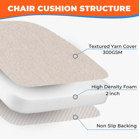 Ultra Plush D Shaped Chair Cushions For Dining Chairs With Removable Washable Covers And Ties All Day Comfort cross-section view