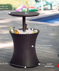 Outdoor Bar Table With 7.5 Gallon Beer And Wine Cooler Hidden Cooler Lid Lifts For Easy Access Portable Patio Side Table In Espresso Brown by a poolside