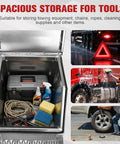Open 18 Inch Aluminum Side Mount Tool Box For Semi Trucks With Saddle Step showing spacious tool storage