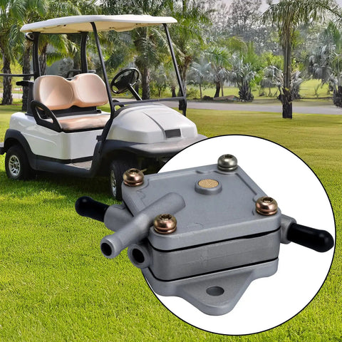 Golf Cart Fuel Pump For EZGO 295cc 350cc TXT And Medalist 4 Cycle Models 1994 Up shown with golf cart on grass