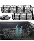 Hammock Style Three Compartment Cargo Net Made For Tesla Cybertruck 2024 Plus Truck Bed Storage Mesh Pouch with bags inside.