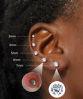 Fresh Hypoallergenic Titanium Stud Earrings With Secure Screwback Cap For Sensitive Ears Silver Tone Cubic Zirconia stones displayed on ear.