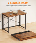 Compact Foldable Computer Desk For Small Spaces 31.5 Inch Rustic Brown Writing Table folded and unfolded view