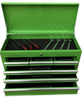 Portable 24 Inch Steel Tool Chest With Six Drawers And Ball Bearing Slides, Lockable Center Cam, Green Metal Storage Box