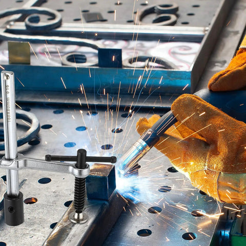 Heavy Duty Welding Fixture Set With T-Handle Clamps And 2 Fixtures Plus 12 Pins For 5/8 Inch Welding Tables, welding in process