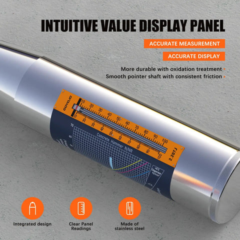 Close-up of Concrete Rebound Hammer Onsite Strength Testing And Quality Inspection Tool, pro grade with integrated design, clear panel readings