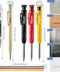 Pro Grade Mechanical Carpenter Pencil Set With Built In Sharpener, 18 Refills, Automatic Center Punch And Carbide Scriber, size chart