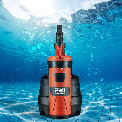 Beast Mode Heavy Duty 1HP Sump Pump With 3500GPH Flow for Pools, Ponds, and Basements submerged in water demonstrating operation