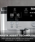 Control panel of Luxe Café Premier 3 In 1 Espresso Machine With Built In Grinder Drip Coffee And Rapid Cold Brew Hands Free Milk Frother Assisted Tamper For Cappuccinos And Lattes Stainless Steel showing grind and espresso settings.
