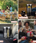 Collage featuring 20oz Electrician Tumbler Gift For Men in various settings: party, outdoors, car, and gifts with family and friends.