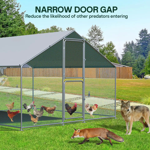 Spacious Outdoor Metal Chicken Coop Run With Waterproof UV Cover Double Lockable Doors For 10 To 30 Chickens Ducks Or Rabbits backyard view