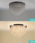 Jaw Dropping 19.7 Inch Crystal LED Flush Mount Ceiling Light With 5 Tier K9 Raindrop Crystals And Chrome Stainless Steel Frame