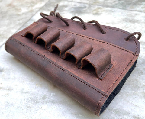 Genuine Leather Buttstock Cover With Cheek Rest Pad And Five Shell Holder For 12 Gauge Shotguns Holds Five Shells Brown Right Hand Durable