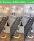 4 Light Dope Modern Industrial Sputnik Ceiling Light Fixture In Brushed Nickel Semi Flush Mount above staircases at different color temperatures