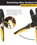 Ratcheting Wire Terminal Crimper Tool For Insulated Terminals With Fixed Jaw Adjustable Clamping And Double Crimp Die
