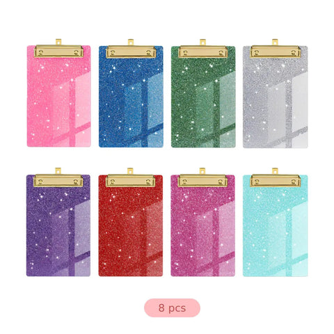 8 Piece Glitter Mini Clipboard Set With Gold Low Profile Clips, Slim Acrylic Clipboards In Assorted Colors, Pocket Memo Organizer For Nurses, Office And Everyday Work Tasks, 8 pcs