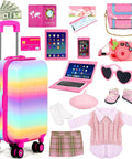18 Inch Doll Travel Play Set With Luggage Case Clothes Shoes Bag Sunglasses Camera Passport Notebook Phone And More Accessories