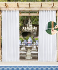 Outdoor Sheer White Weighted Curtains With Rod Pocket And Back Tab, 120 Inch Length, 2 Panels on pergola, patio setting