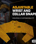 Heavy Duty Cowhide Leather Welding Cape Jacket Built Tough To Kick Some Serious Spatter And Block Extreme Heat Features Soapstone Storage Pockets And Adjustable Wrist Snaps For Ultimate Shop Protection in yellow with adjustable snaps.