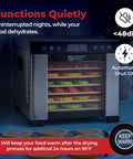 Pro Food Dehydrator With 600W Rear Fan For Even Drying 7 Stainless Steel Trays Temperature Control From 95 To 176 F 48 Hour Timer Keep Warm Auto Shutoff ETL Listed shown with fruit trays inside and digital display.