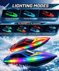 10 Inch Remote Control Boat With 7 Mode LED Lights For Lit Night Racing 15KMH High Speed 2.4GHz Control 3 Speed Modes
