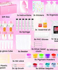 DIY Lip Gloss Making Kit 74 Piece Pink Craft Set For Beginners With Lip Gloss Base 12 Tubes 6 Pigment Powders Glitter Sequins Oils