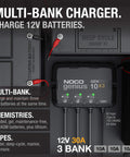 GenPro 10X3 3-Bank Marine Battery Charger - 30A Total, 12V Waterproof Onboard Boat Charger detail with specifications