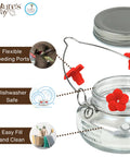 Mason Jar Hummingbird Feeder With Four Feeding Ports Clear Glass Bird Feeder, easy fill, no spill, leak free, wide mouth jar.