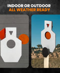 Beefy AR500 Steel Target Silhouette Built Tough For Real Range Sessions 12 By 20 Inches With A 6 Inch Center Paddle And Tactical Head Triangle Includes 2 By 4 Bracket For Long And Close Range Training indoors and outdoors on stand.