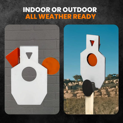 Beefy AR500 Steel Target Silhouette Built Tough For Real Range Sessions 12 By 20 Inches With A 6 Inch Center Paddle And Tactical Head Triangle Includes 2 By 4 Bracket For Long And Close Range Training indoors and outdoors on stand.