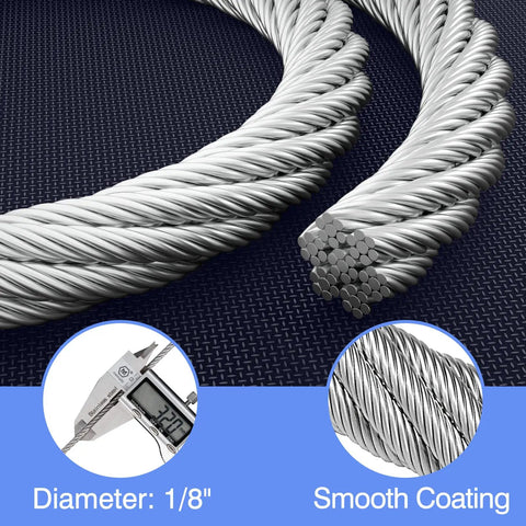 Close-up of a 1/8 Inch T316 Stainless Steel Cable Railing Kit for Outdoor Decks and Marine Use Saltwater Ready Rustproof Cable Rail System