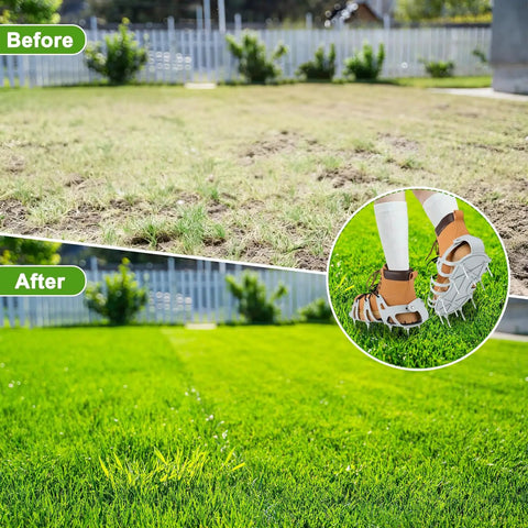 Lawn Aerator Shoes With Wrap Around Lacing And 22 Nails For Deep Soil Aeration In Yards, Patios And Gardens before and after results