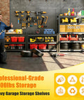 Heavy Duty Garage Shelving 5 Tier With 2500 Lbs Capacity Sturdy Industrial Storage Racks in workshop with tools and tires