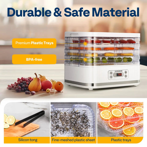 Electric Food Dehydrator With Five Spacious Trays And 400 Watts Of Steady Heat To Keep Snacks Crunchy And Fresh Without Any Fuss with fresh fruits and BPA-free trays.
