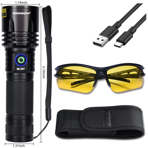 365nm UV Black Light Flashlight, 20W Rechargeable Wood Lamp For Pet Urine Detection with USB-C cable, glasses, and case