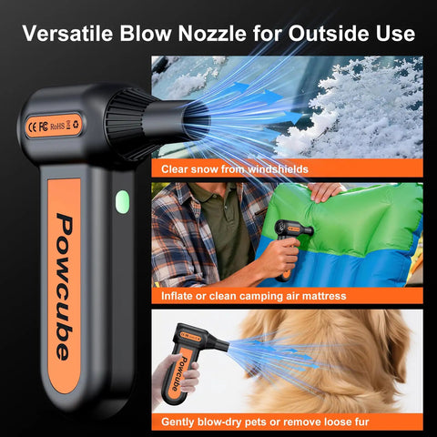 2 In 1 Go Anywhere Cordless Air Duster And Mini Vacuum With 180000RPM Turbo Motor clearing snow from a windshield