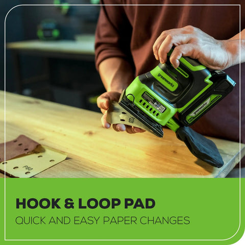 Person using Cordless 24V Quarter Sheet Sander With 2Ah Battery And Charger, Lightweight 2.3 Lb Design, 11,000 RPM for finishing