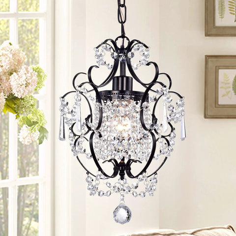 Ava 1-Light Black Crystal Chandelier 11 Inch Pendant 13 By 10 By 4 Inches Ceiling Fixture Elegant Dining Room Pendant Light