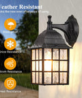 Dusk To Dawn Outdoor Wall Lights 2-Pack With Sensor Exterior Fixtures black waterproof sconce glowing in rain with resistance icons