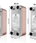 Rock Solid Brazed Plate Heat Exchanger 5X12 Inch 100 Plates Copper And 316L Stainless Steel Water To Water Heat Transfer dimensions.