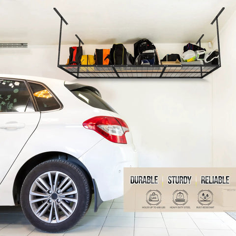 Overhead Garage Shelving Storage Rack Adjustable 3 ft by 6 ft Ceiling Organizer Shelf Space Saving Heavy Duty Mounted Garage Storage