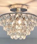 Crystal Chandelier Ceiling Light Semi Flush Mount With E26 Base In Silver Chrome Finish Dope Sparkling Crystal Fixture