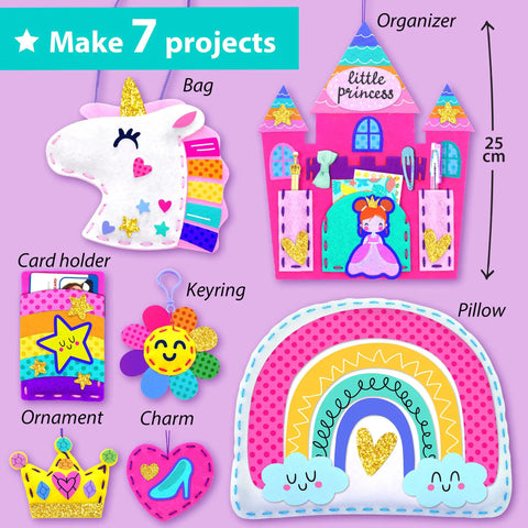 Totally Beginner Friendly Sewing Kit For Kids Ages Five To Eight With Princess And Unicorn Felt Crafts DIY Plush Toys