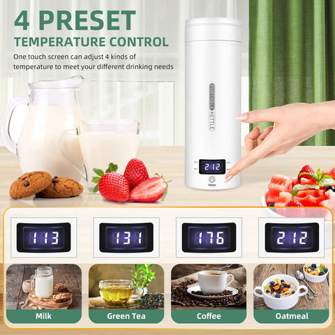 Ultimate Travel Electric Kettle 450Ml Portable Mini Water Boiler for Tea and Coffee with temperature settings displayed.