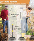 Heavy Duty Leaf Rake With 18 Inch Wide Head And 25 Metal Tines, Adjustable 36 To 78 Inch Handle, used in garden and yard