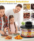 Killer Speed Food Dehydrator With Five Adjustable Bpa Free Trays in use, drying fruit chips and preparing jerky.