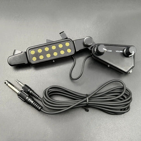 Soundhole Magnetic Pickup With Volume And Tone Controls For Acoustic Guitars, 12 Hole Transducer Kit, includes amp cable and jack