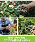 8 Inch Bypass Pruning Shears With Sharp SK5 Steel Blades For Smooth Pro Grade Cuts, shown in garden use