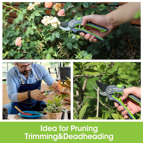 8 Inch Bypass Pruning Shears With Sharp SK5 Steel Blades For Smooth Pro Grade Cuts, shown in garden use